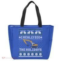 I Really Dig The Holidays Excavator Christmas Ugly Sweater Gift Tote Bag thumb 0