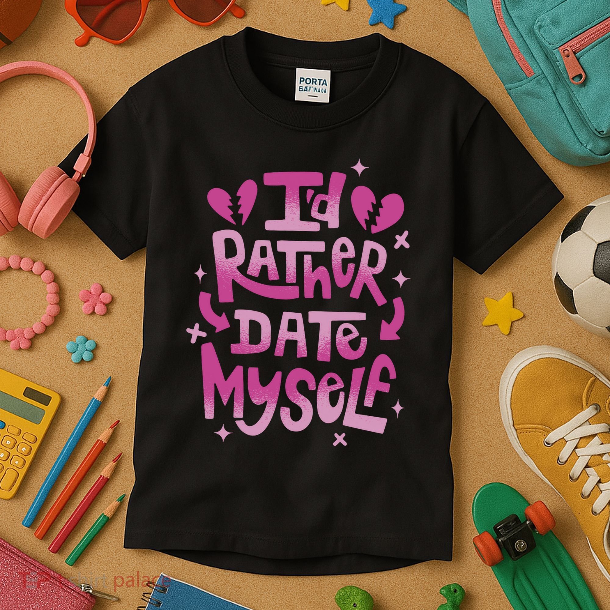Id Rather Date Myself Anti Valentines Day Funny Kids T-Shirt