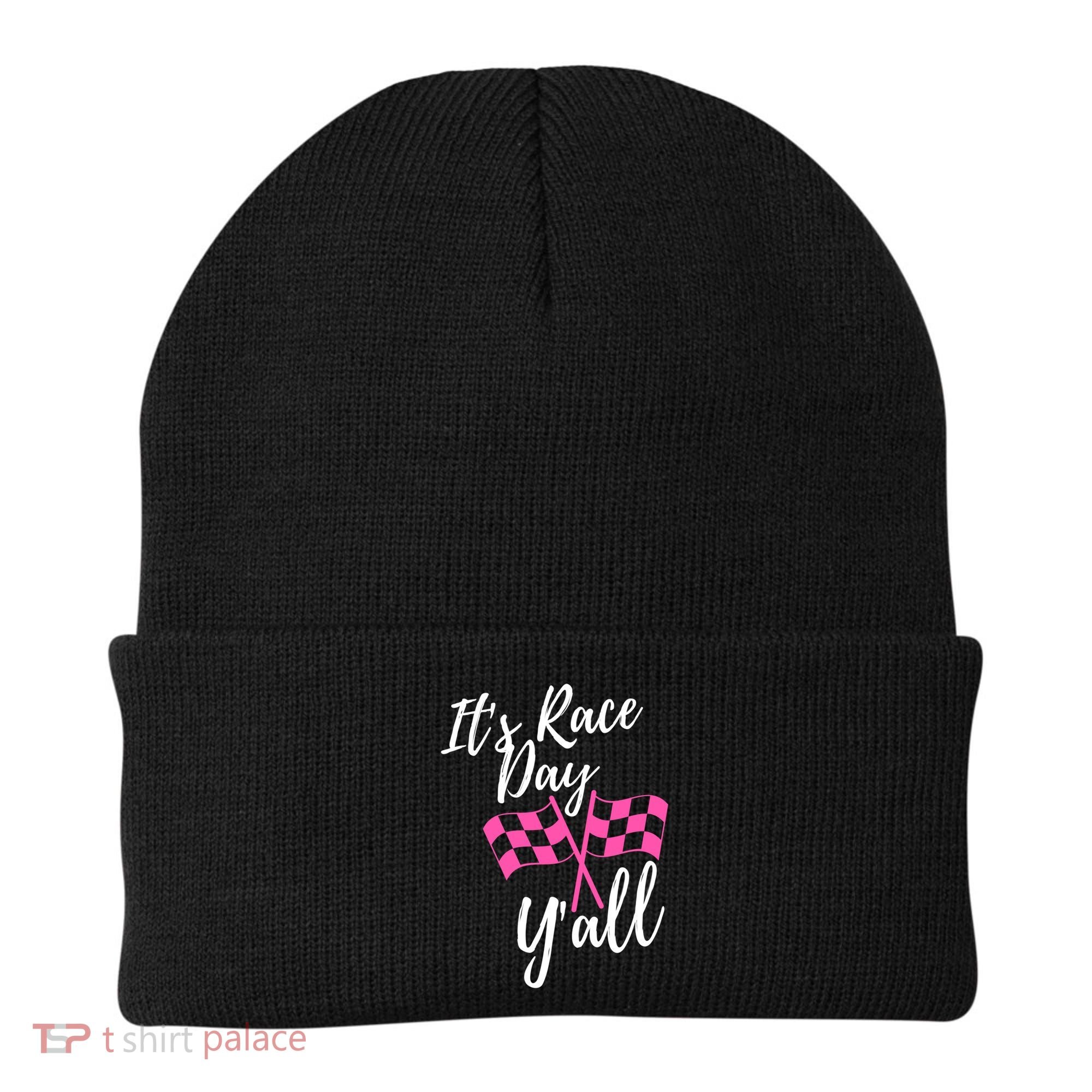 It's Race Day Y’all Checkered Flag Pit Crew Racing Track Gift Beanie