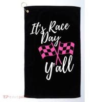 It's Race Day Y’all Checkered Flag Pit Crew Racing Track Gift Golf Towel thumb 0