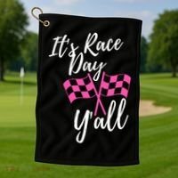 It's Race Day Y’all Checkered Flag Pit Crew Racing Track Gift Golf Towel thumb 1