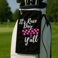 It's Race Day Y’all Checkered Flag Pit Crew Racing Track Gift Golf Towel thumb 2