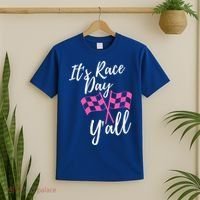 It's Race Day Y’all Checkered Flag Pit Crew Racing Track Gift T-Shirt thumb 2