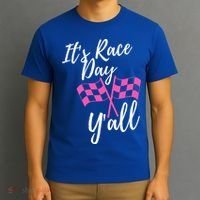 It's Race Day Y’all Checkered Flag Pit Crew Racing Track Gift T-Shirt thumb 3