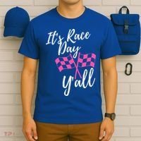 It's Race Day Y’all Checkered Flag Pit Crew Racing Track Gift T-Shirt thumb 6