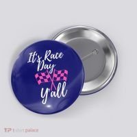 It's Race Day Y’all Checkered Flag Pit Crew Racing Track Gift Button thumb 0