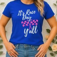 It's Race Day Y’all Checkered Flag Pit Crew Racing Track Gift Women's T-Shirt thumb 2