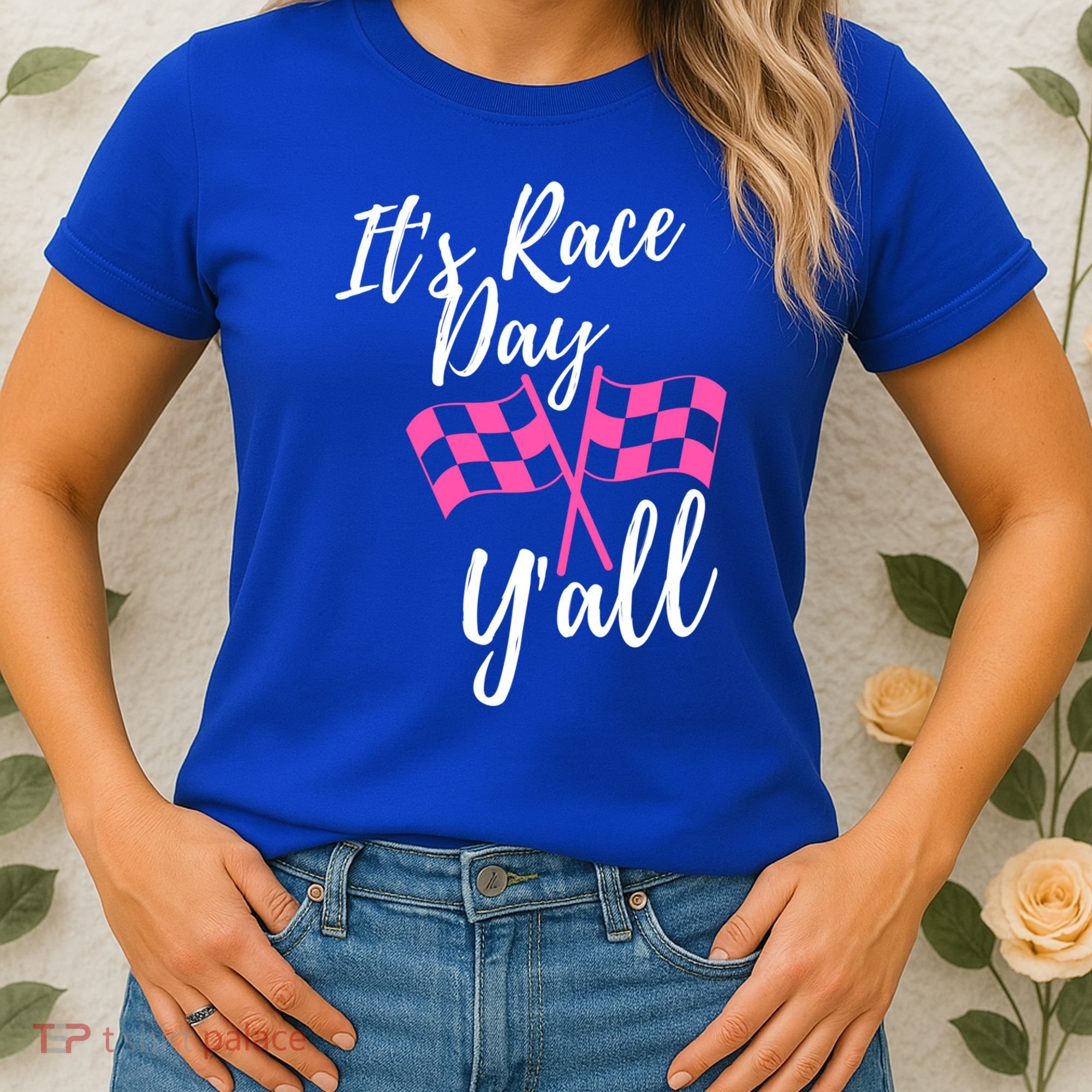 It's Race Day Y’all Checkered Flag Pit Crew Racing Track Gift Women's T-Shirt