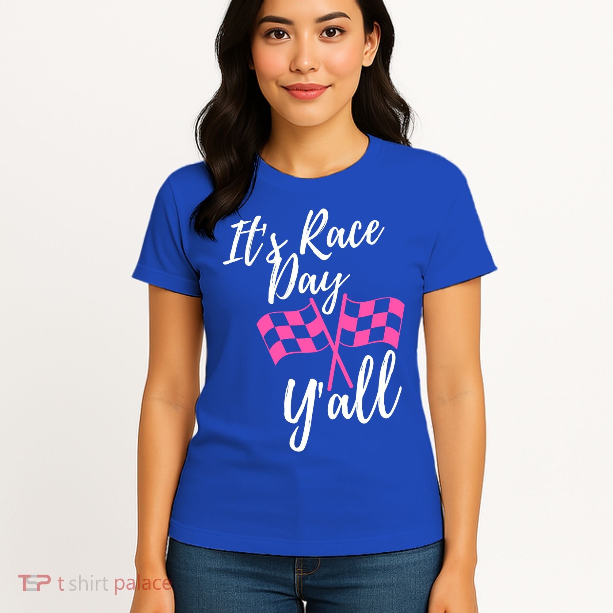 It's Race Day Y’all Checkered Flag Pit Crew Racing Track Gift Women's T-Shirt
