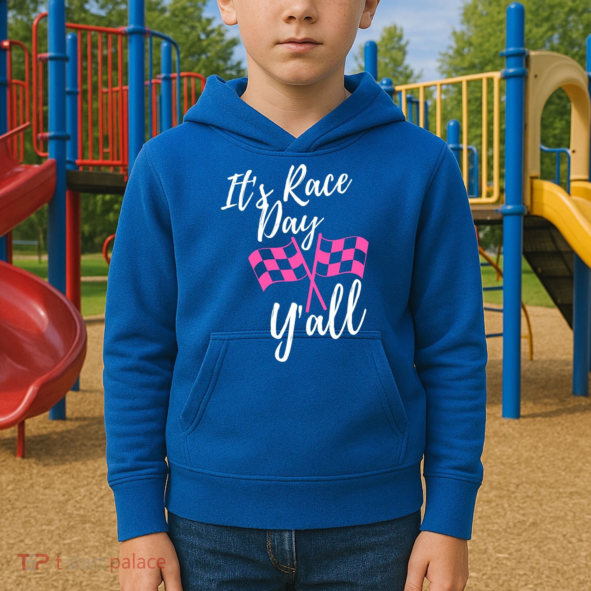 It's Race Day Y’all Checkered Flag Pit Crew Racing Track Gift Kids Hoodie