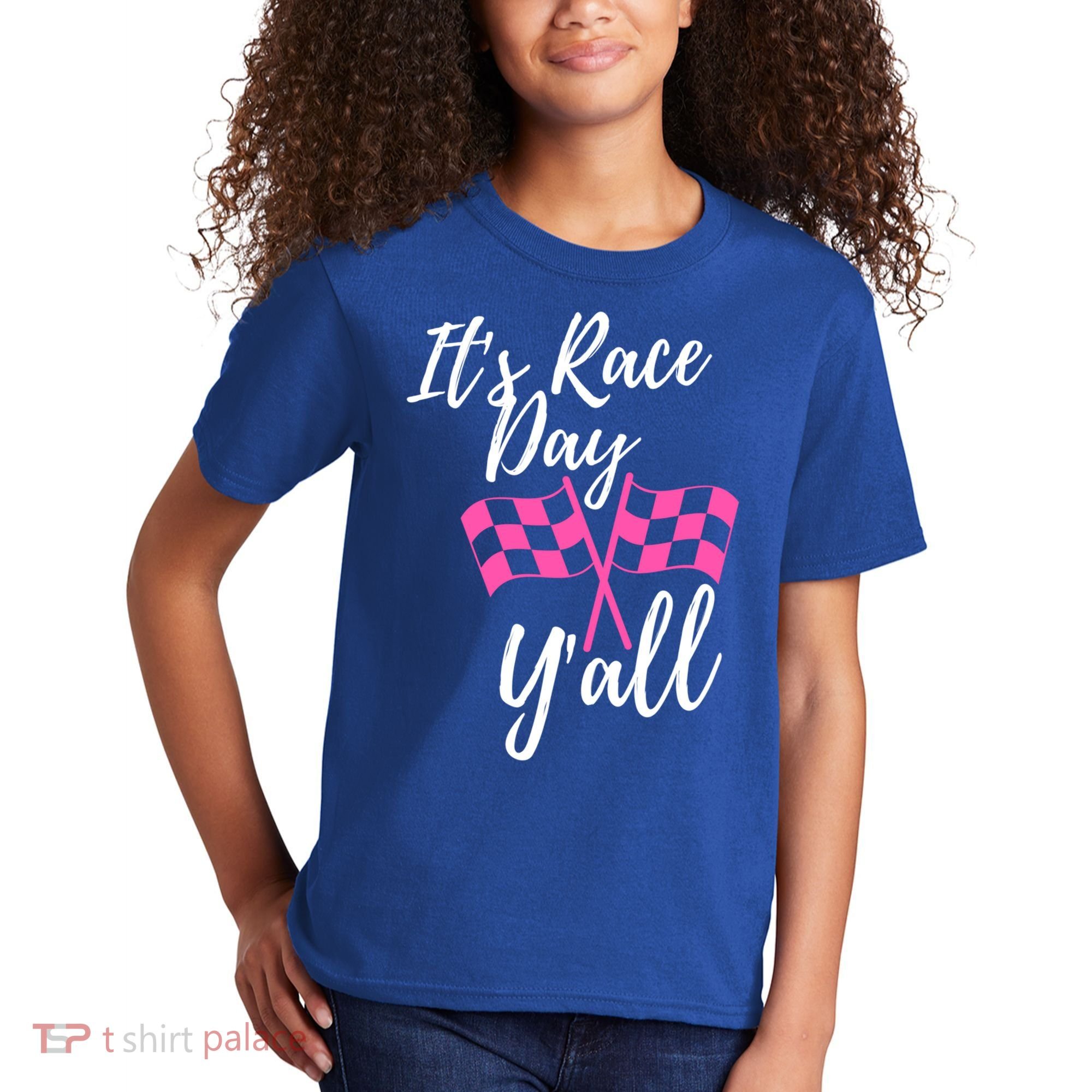 It's Race Day Y’all Checkered Flag Pit Crew Racing Track Gift Kids T-Shirt