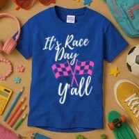 It's Race Day Y’all Checkered Flag Pit Crew Racing Track Gift Kids T-Shirt thumb 3