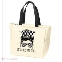 It's Race Day Y'all Checkered Flag Messy Bun Racing Lovers Great Gift Tote Bag thumb 3