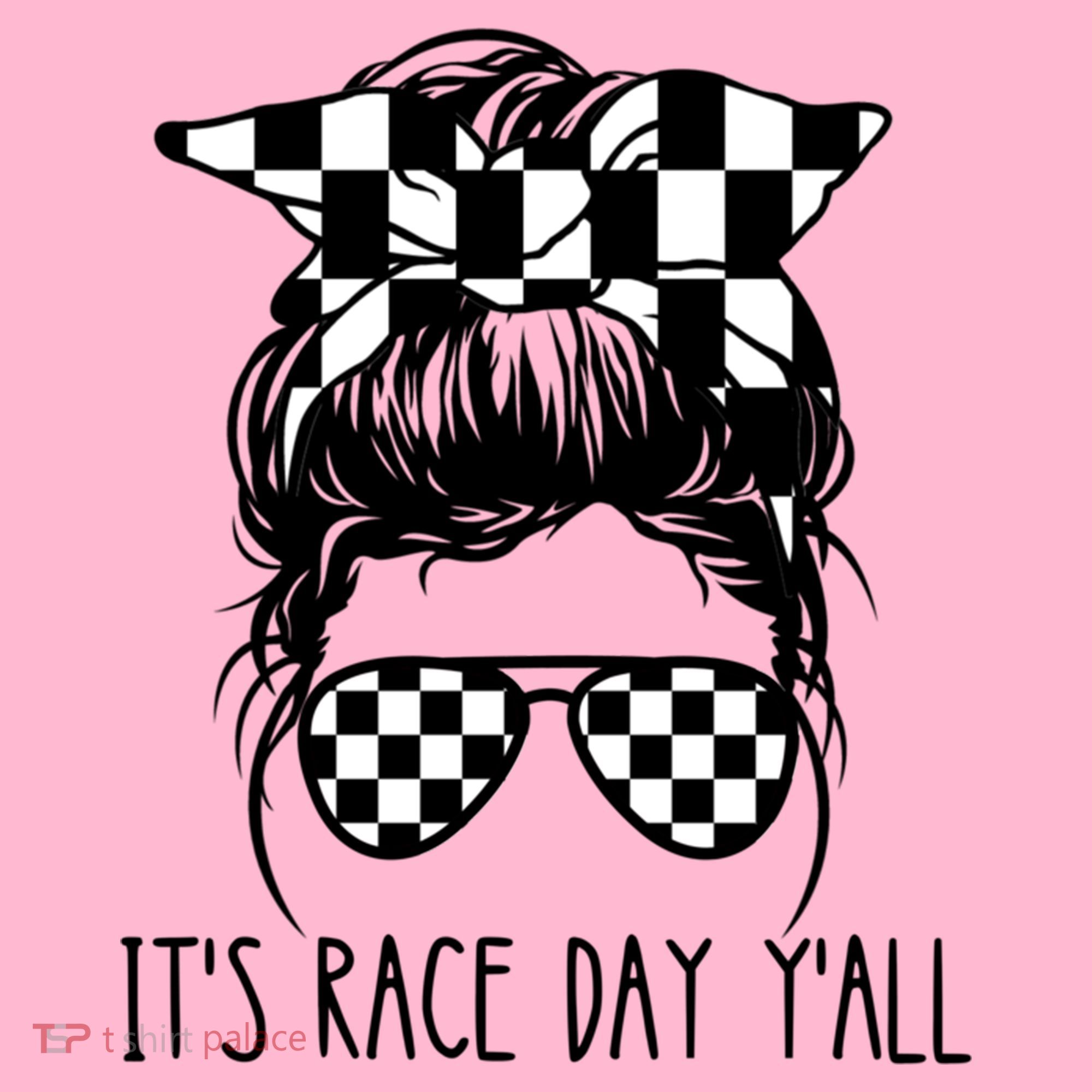 It's Race Day Y'all Checkered Flag Messy Bun Racing Lovers Great Gift Coaster