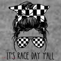 It's Race Day Y'all Checkered Flag Messy Bun Racing Lovers Great Gift Toddler Hoodie thumb 2