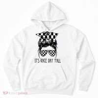 It's Race Day Y'all Checkered Flag Messy Bun Racing Lovers Great Gift Hoodie thumb 0