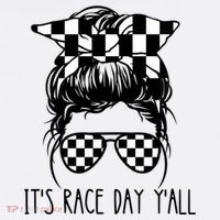It's Race Day Y'all Checkered Flag Messy Bun Racing Lovers Great Gift Women's Hoodie thumb 2