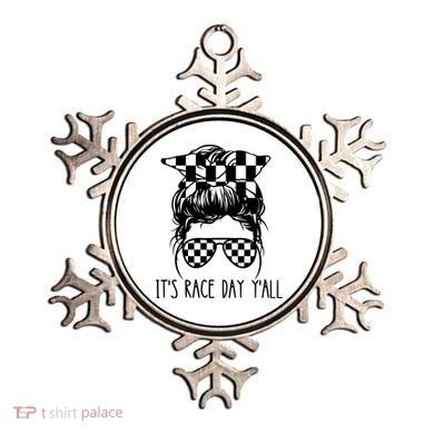 It's Race Day Y'all Checkered Flag Messy Bun Racing Lovers Great Gift Ornament