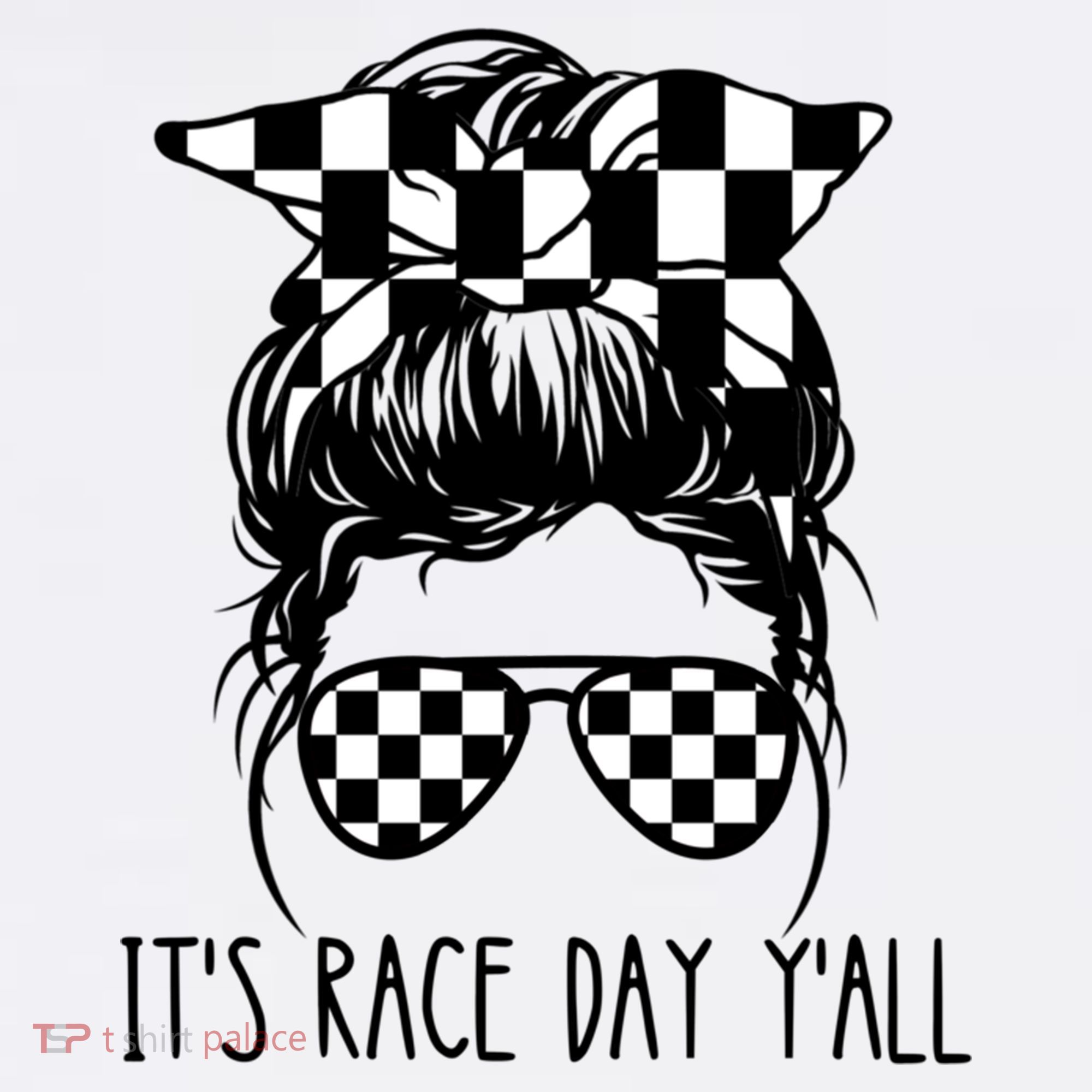 It's Race Day Y'all Checkered Flag Messy Bun Racing Lovers Great Gift Women's Tank Top