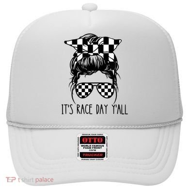It's Race Day Y'all Checkered Flag Messy Bun Racing Lovers Great Gift Hat