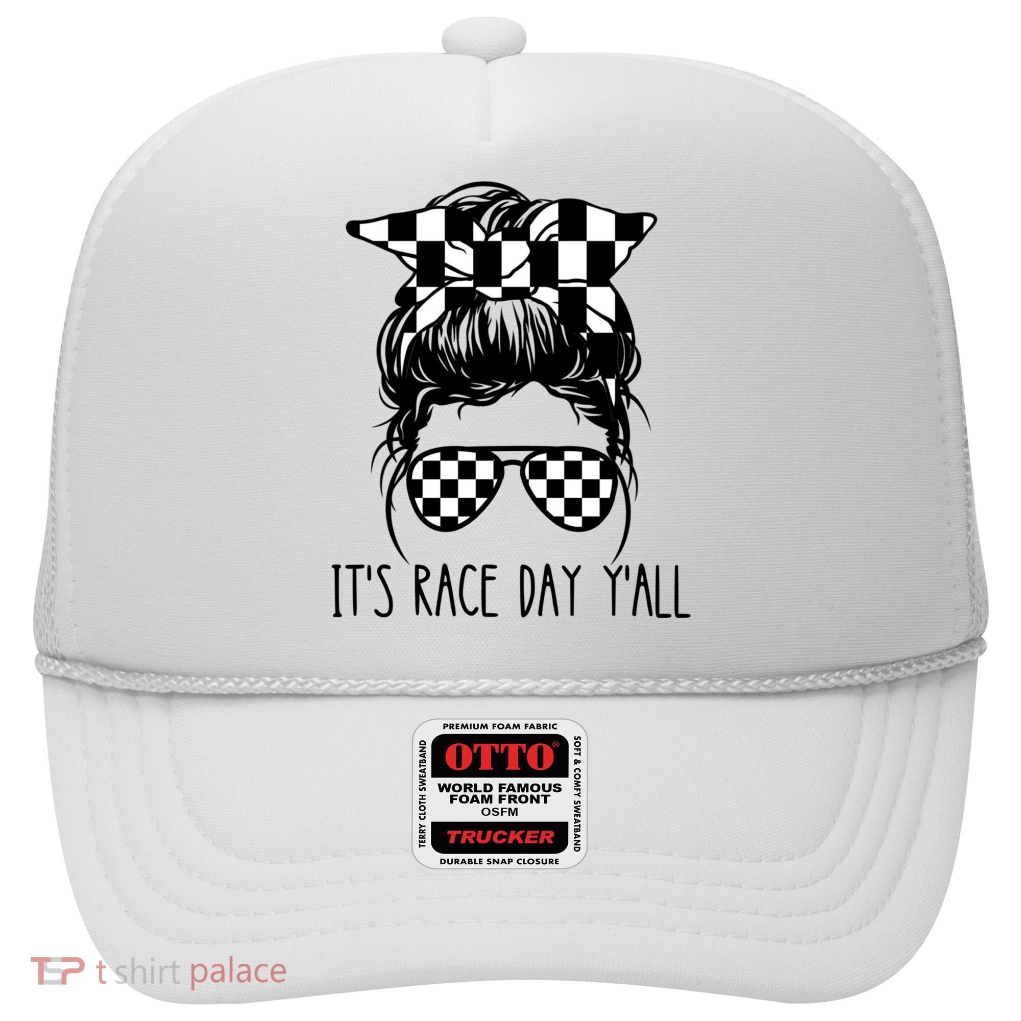 It's Race Day Y'all Checkered Flag Messy Bun Racing Lovers Great Gift Hat