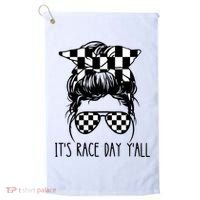 It's Race Day Y'all Checkered Flag Messy Bun Racing Lovers Great Gift Golf Towel thumb 0