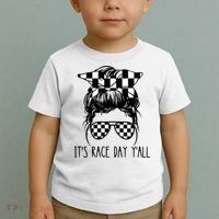 It's Race Day Y'all Checkered Flag Messy Bun Racing Lovers Great Gift Toddler T-Shirt thumb 2