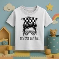 It's Race Day Y'all Checkered Flag Messy Bun Racing Lovers Great Gift Toddler T-Shirt thumb 3