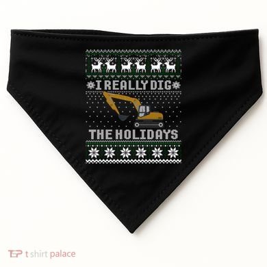 I Really Dig The Holidays Excavator Christmas Ugly Gift USA-Made Doggie Bandana