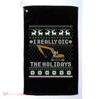I Really Dig The Holidays Excavator Christmas Ugly Gift Golf Towel thumb 0
