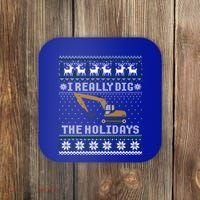 I Really Dig The Holidays Excavator Christmas Ugly Gift Coaster thumb 0