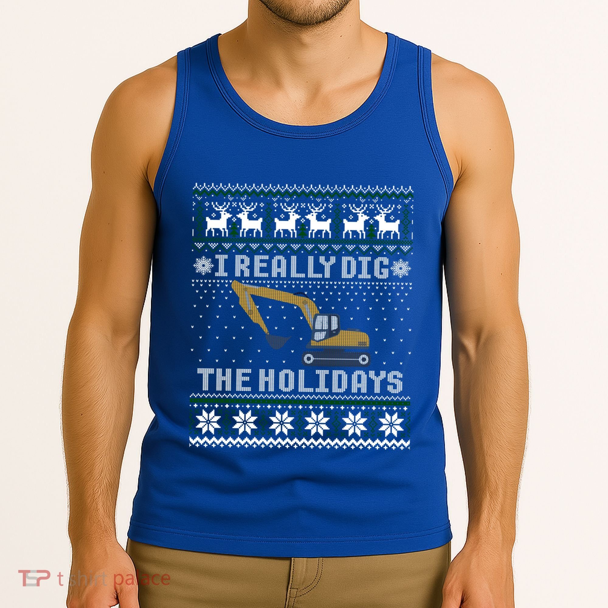 I Really Dig The Holidays Excavator Christmas Ugly Gift Tank Top