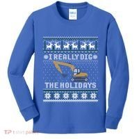 I Really Dig The Holidays Excavator Christmas Ugly Gift Kids Long Sleeve Shirt thumb 0