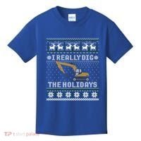 I Really Dig The Holidays Excavator Christmas Ugly Gift Kids T-Shirt thumb 0