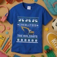 I Really Dig The Holidays Excavator Christmas Ugly Gift Kids T-Shirt thumb 3