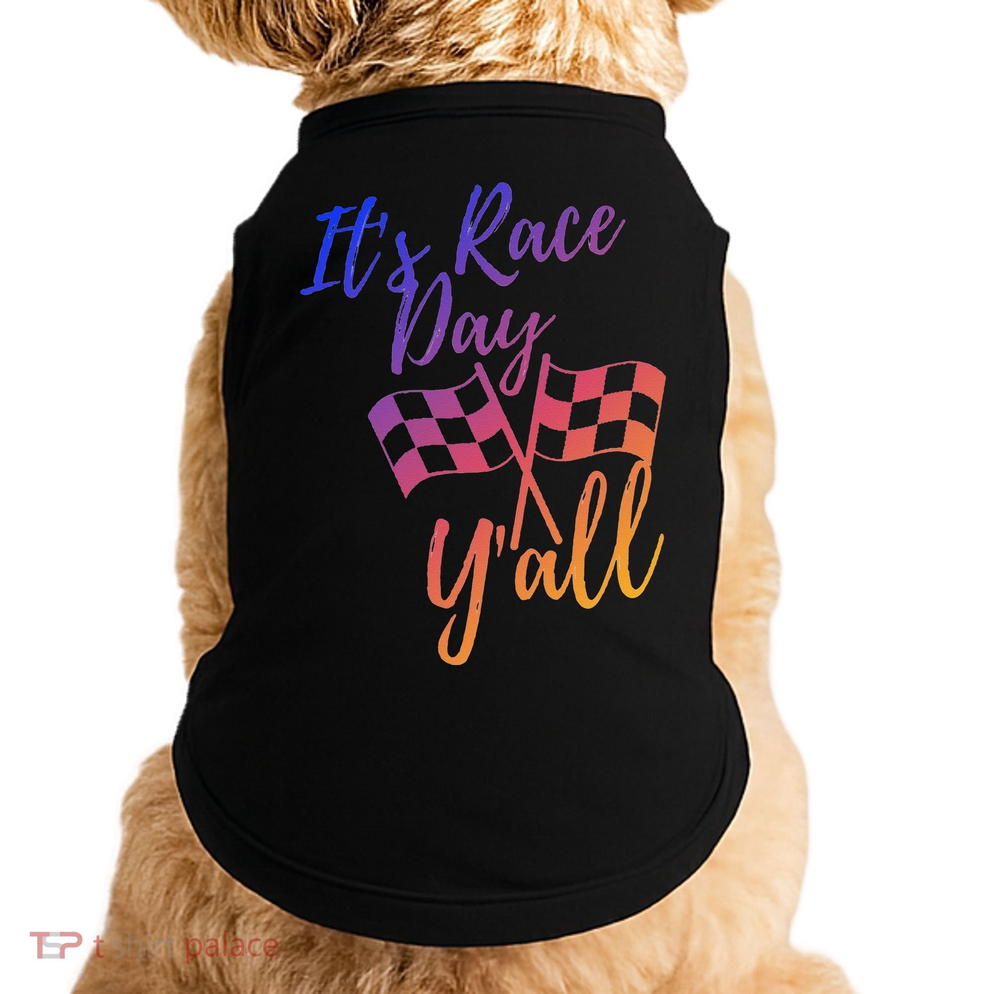 Its Race Day Yall Checkered Flag American Flag Race Doggie Tank
