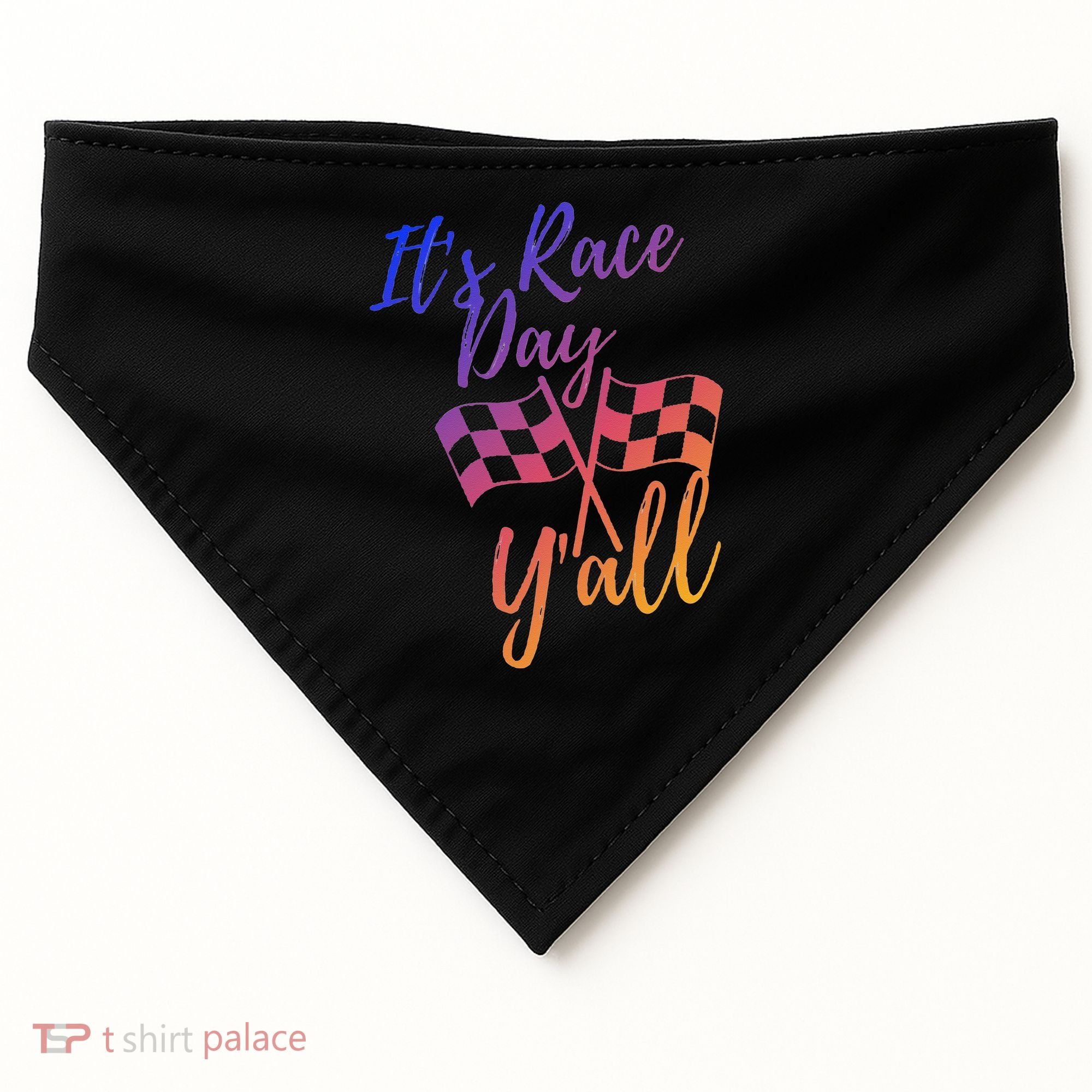 Its Race Day Yall Checkered Flag American Flag Race USA-Made Doggie Bandana