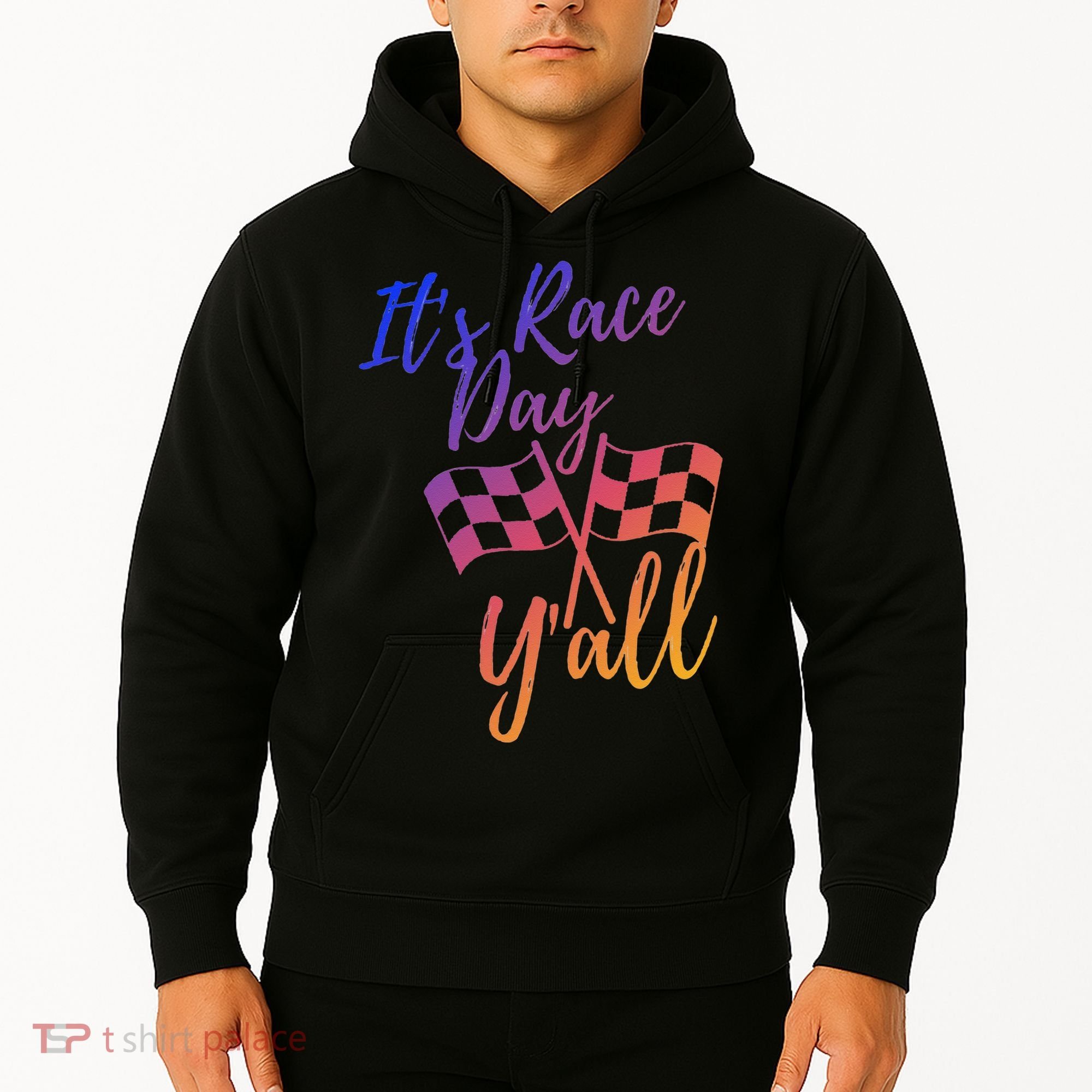 Its Race Day Yall Checkered Flag American Flag Race Hoodie
