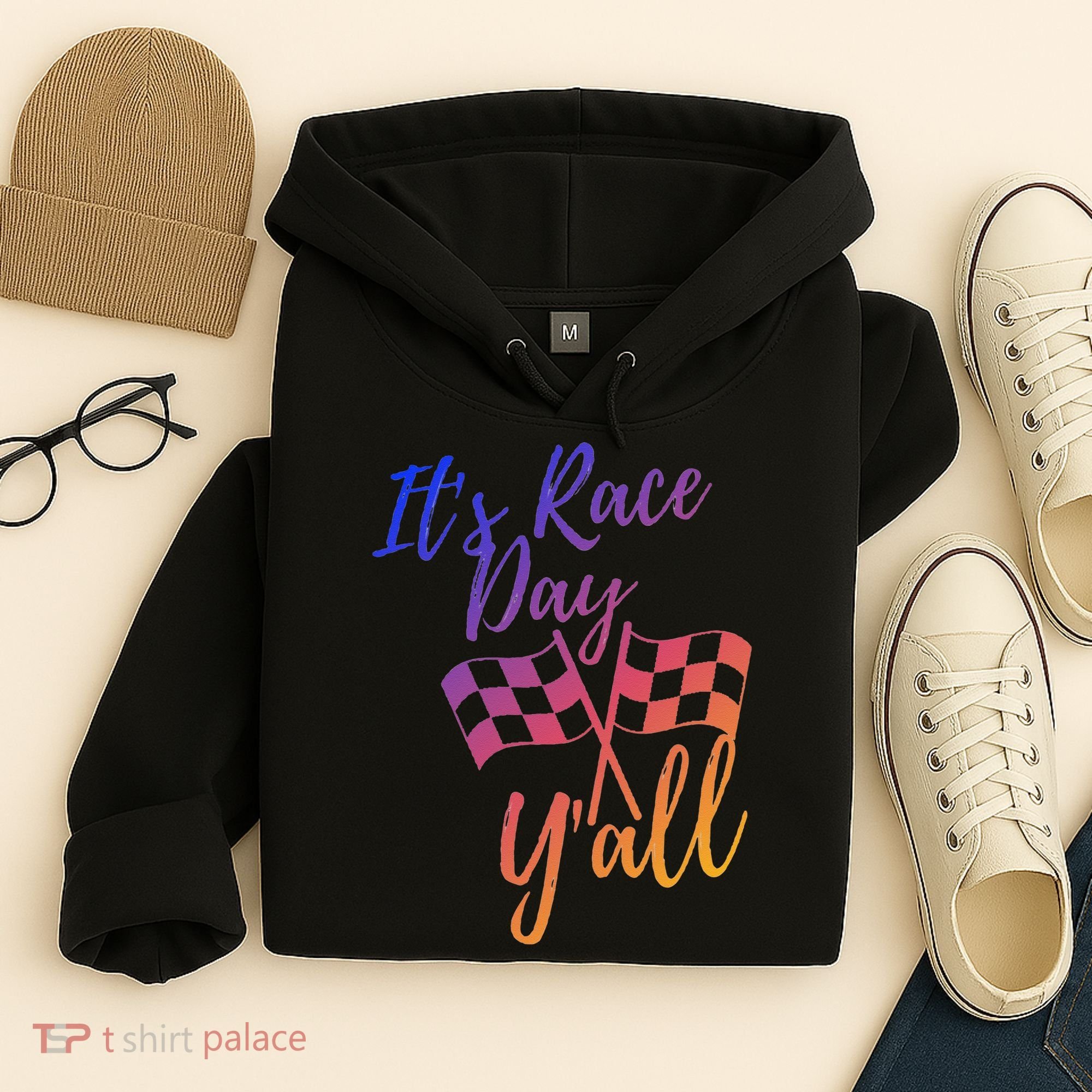 Its Race Day Yall Checkered Flag American Flag Race Hoodie