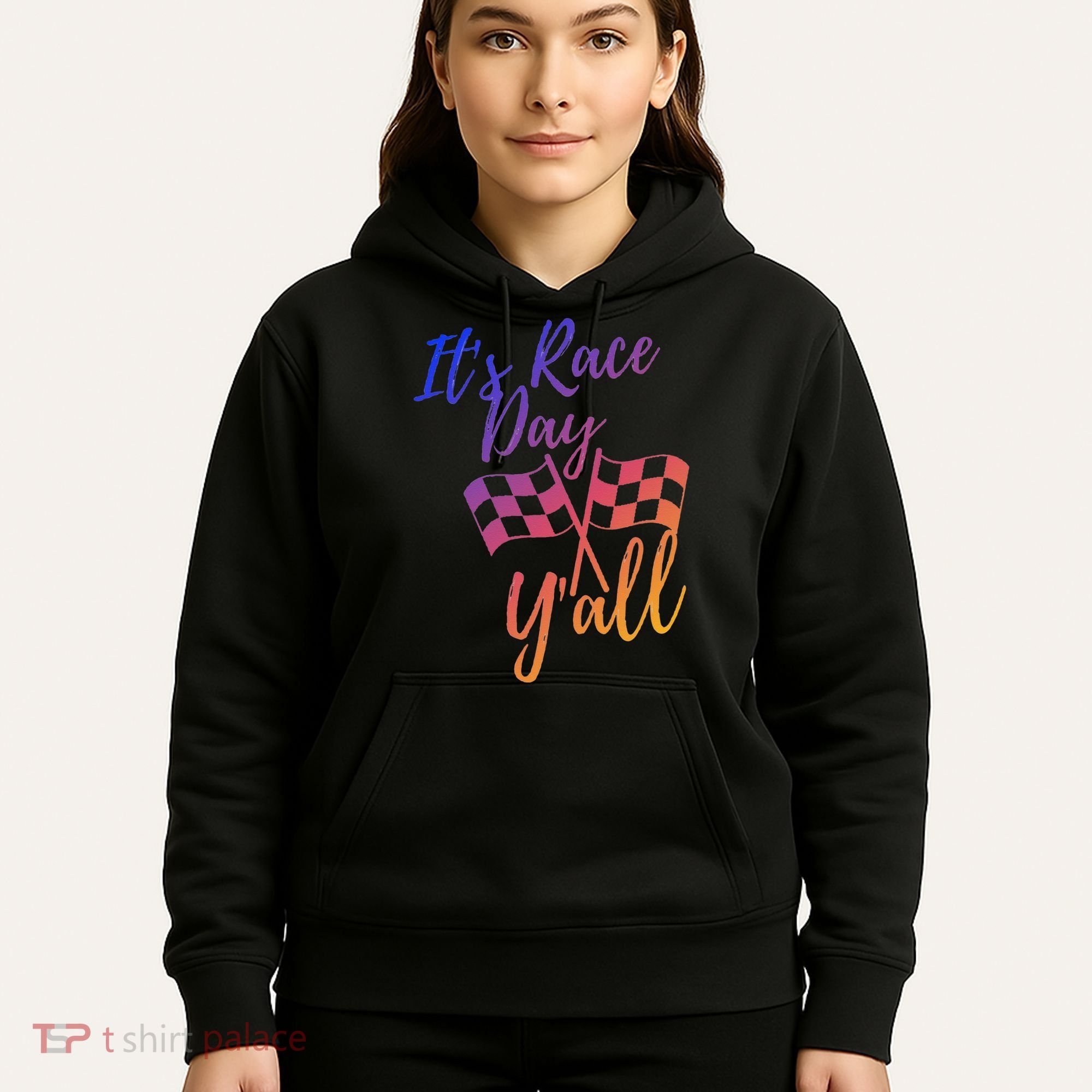 Its Race Day Yall Checkered Flag American Flag Race Hoodie
