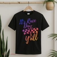 Its Race Day Yall Checkered Flag American Flag Race T-Shirt thumb 2