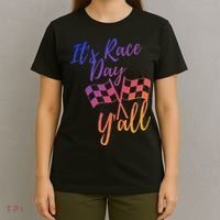 Its Race Day Yall Checkered Flag American Flag Race T-Shirt thumb 4