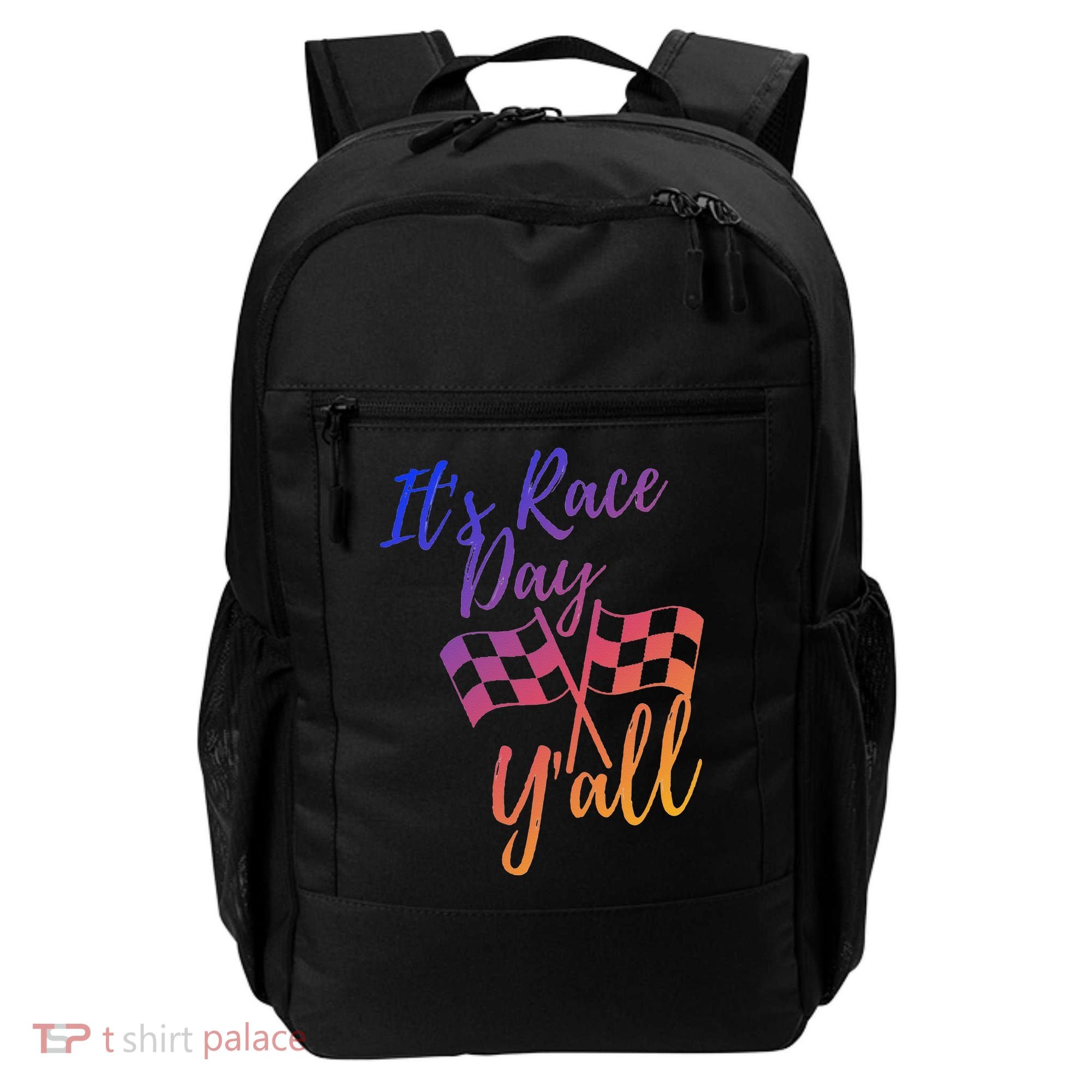Its Race Day Yall Checkered Flag American Flag Race Backpack