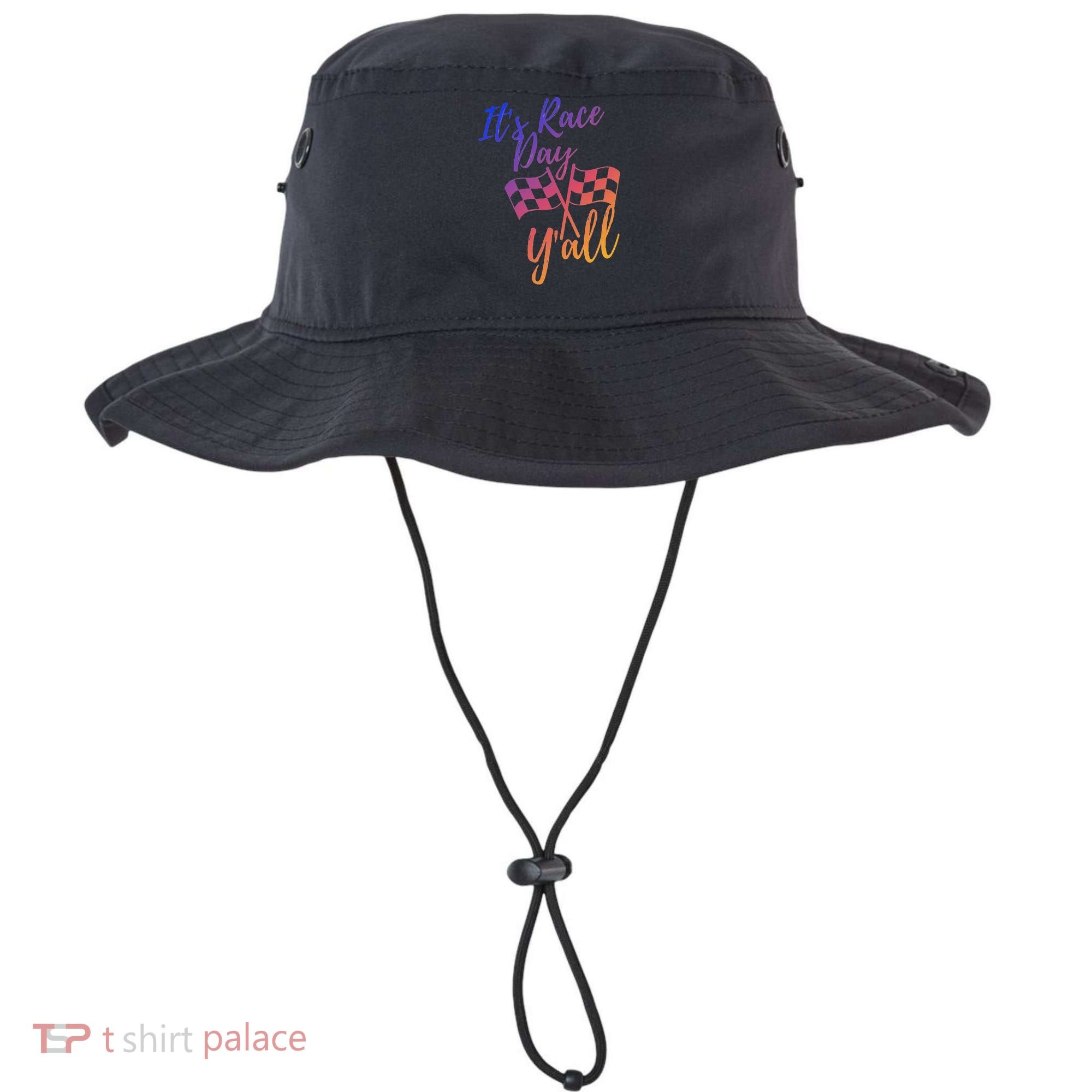 Its Race Day Yall Checkered Flag American Flag Race Bucket Hat