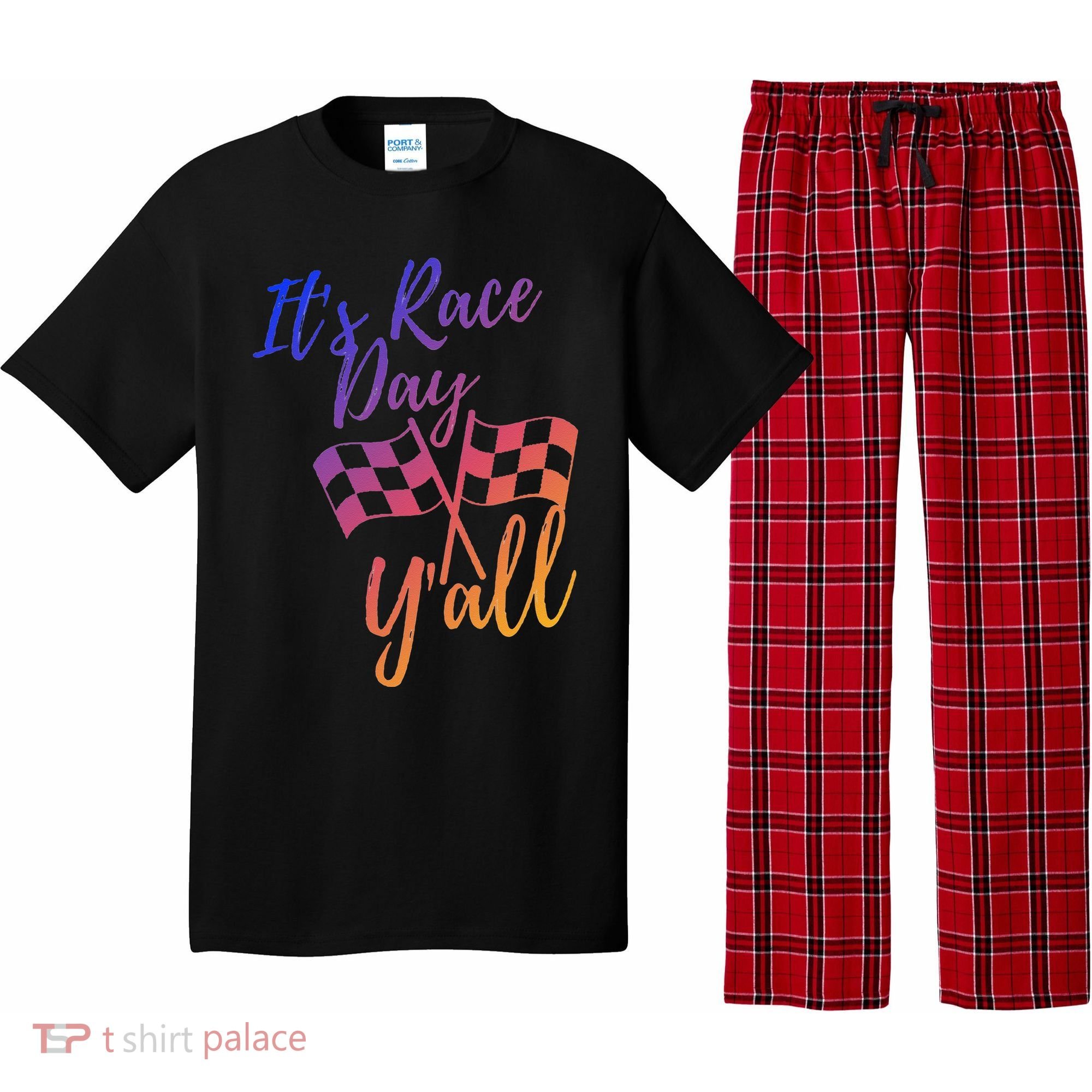 Its Race Day Yall Checkered Flag American Flag Race Pajama Set