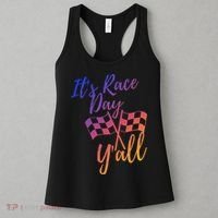 Its Race Day Yall Checkered Flag American Flag Race Women's Tank Top thumb 3
