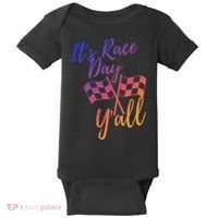 Its Race Day Yall Checkered Flag American Flag Race Baby Bodysuit thumb 0