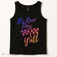 Its Race Day Yall Checkered Flag American Flag Race Tank Top thumb 2