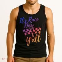 Its Race Day Yall Checkered Flag American Flag Race Tank Top thumb 3