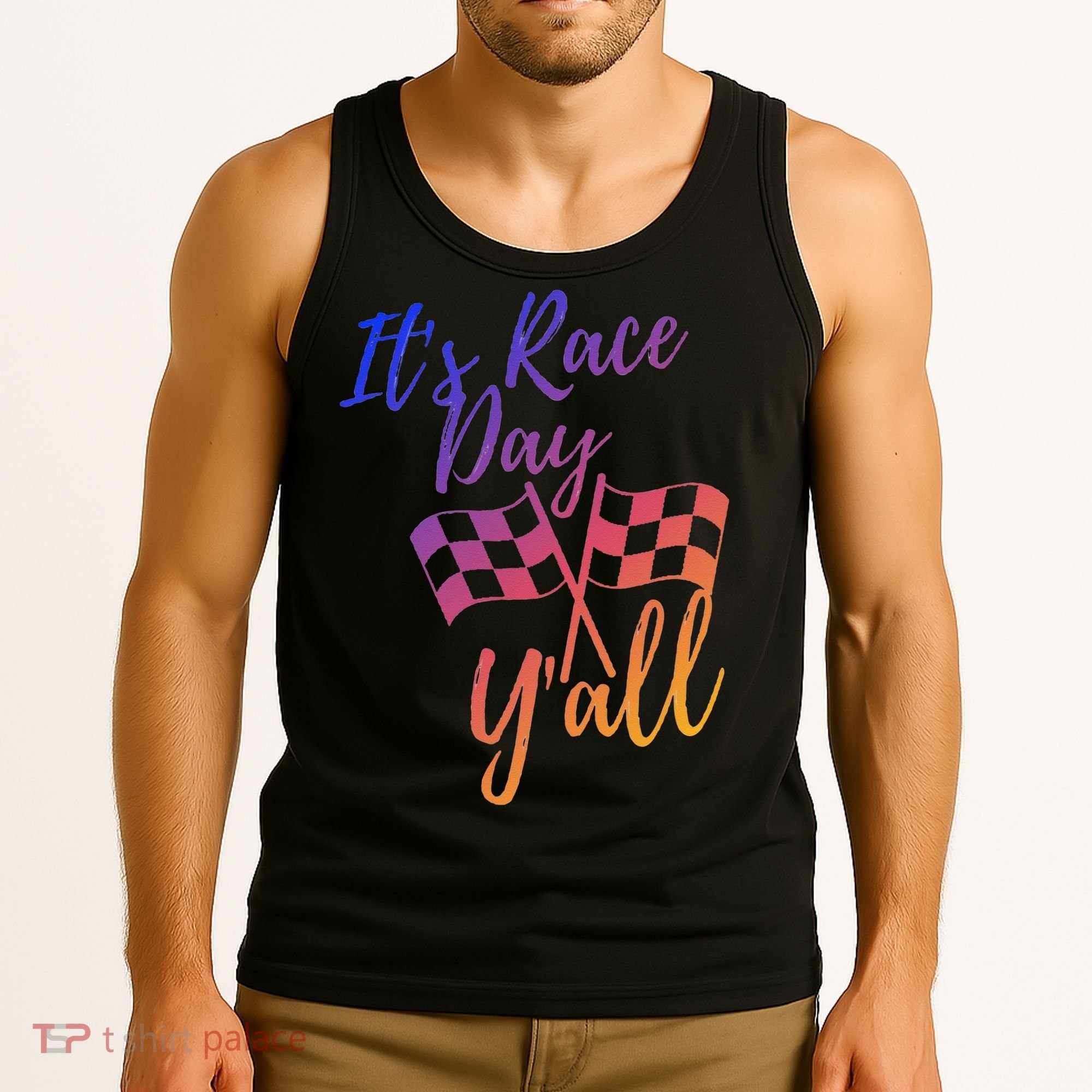 Its Race Day Yall Checkered Flag American Flag Race Tank Top